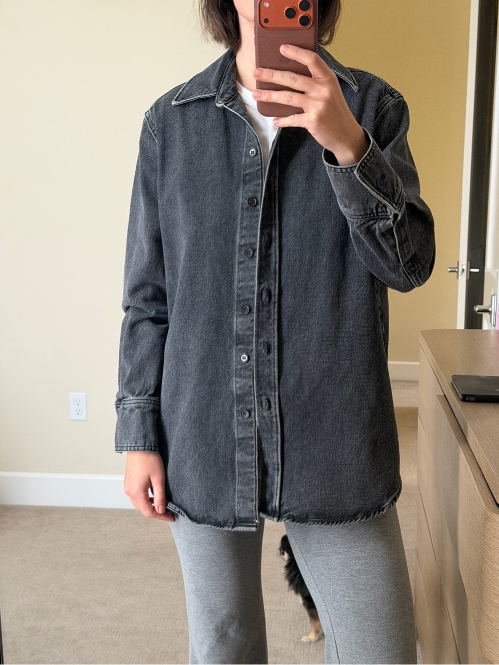 COS Washed Black Button-Down Shirt Jacket